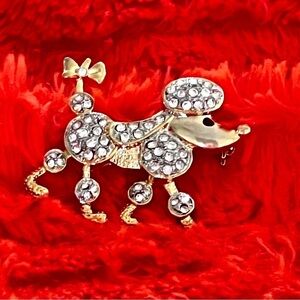 Elegant Gold Rhinestone Poodle Brooch - NWOT